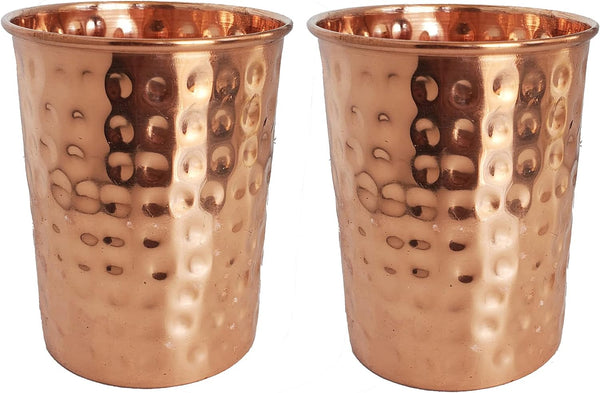 A American Ayurveda Hand Crafted Premium Quality Unlined 99% Pure Copper Cups Glasses Moscow Mule Tumbler Minimalist Design (2 pack, 99% Pure Copper Hammered Finish)