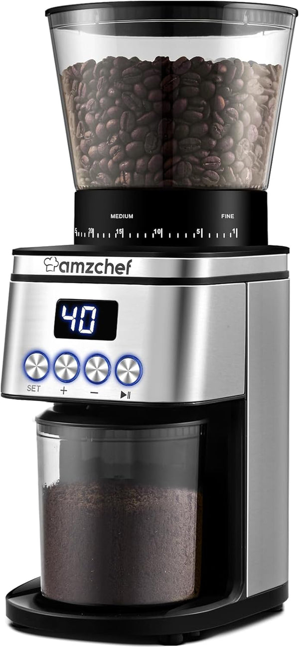 Burr Coffee Grinder, AMZCHEF Electric Coffee Bean Grinder with 30 Precise Settings, Anti-Static Espresso Coffee Grinder, Adjustable Burr Grinder for 1-14 Cups or 1-56 Seconds