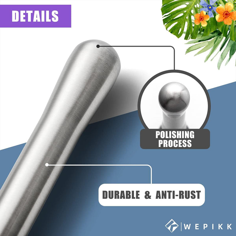 Wepikk Cocktail Muddler Stainless Steel 8 Inch Fruit Ice Crusher Bar Tools Bartender Set 1 Pcs for Mojito Mint and Other Fruit Based Drinks