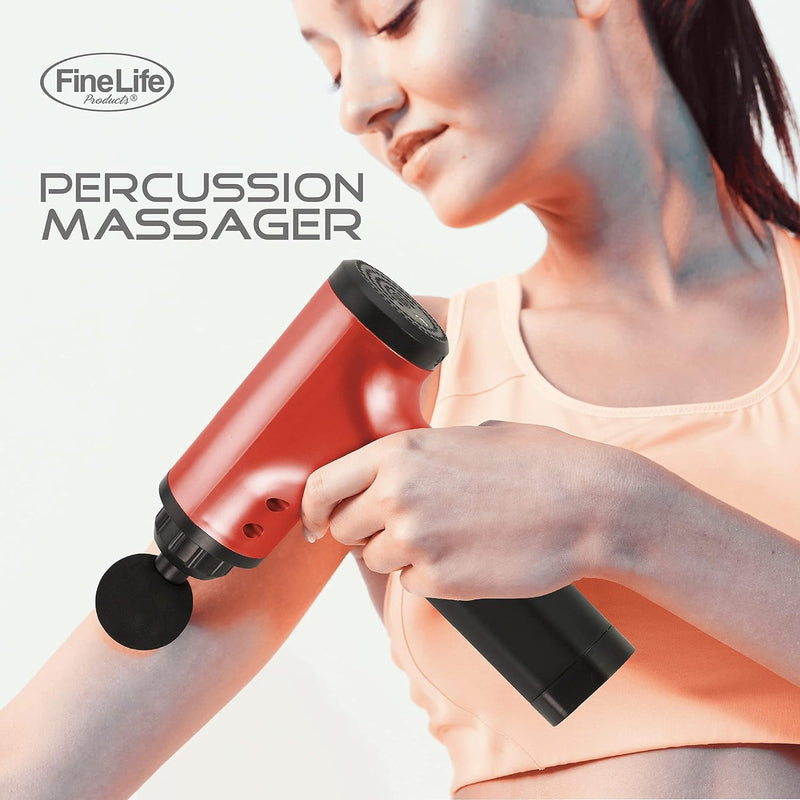 Deep Tissue Percussion Red Massager - Perfect for Muscle Recovery - Targeted Back Massager - Comes with 4 Different Attachment - Powerful Motor and Lasting Battery