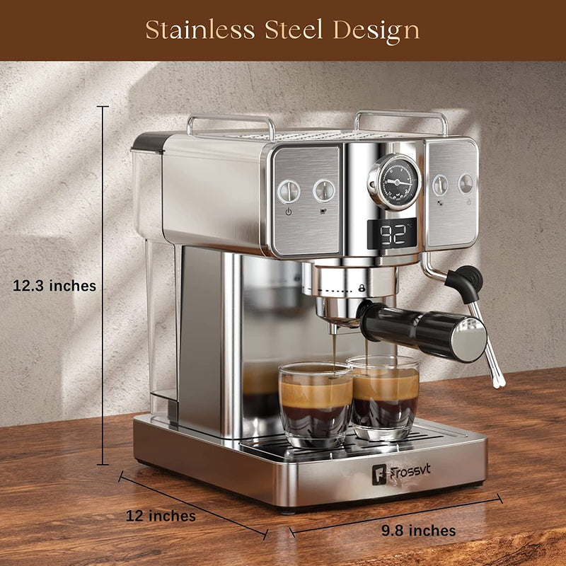 Espresso Machine, 20 Bar Espresso Maker with Milk Frother Steam Wand for Latte and Cappuccino, Stainless Steel Coffee machines with 1.8L/60oz Water Tank for home, Sliver Coffee maker