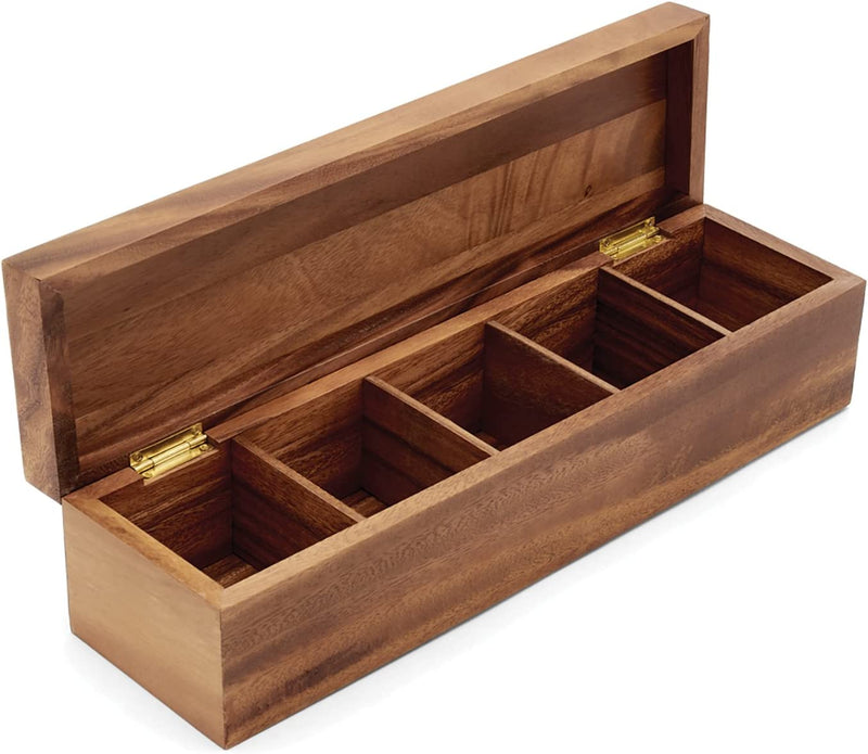 Ironwood Gourmet Rectangular Vauxhall Double Tea Box, Acacia Wood,Brown, 10 Compartment