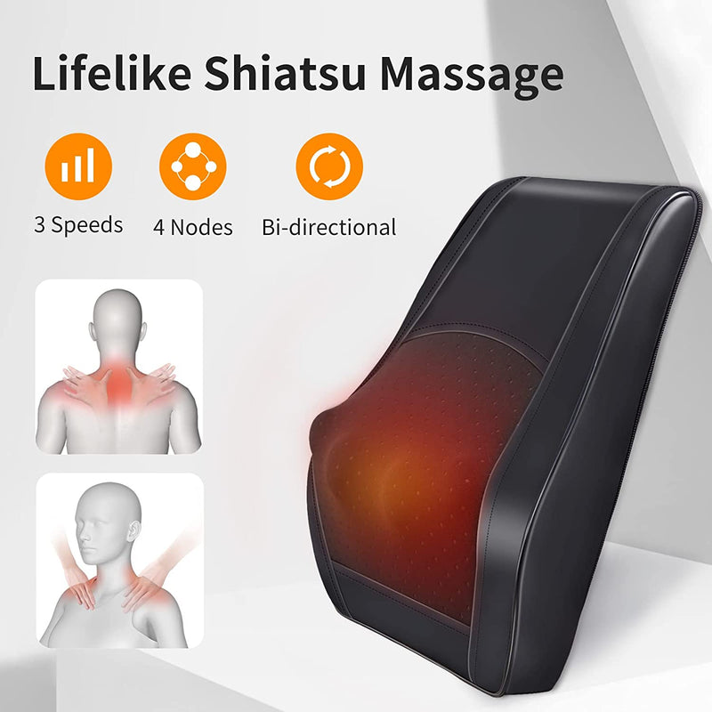 Neck Massager with Heat, Cordless Massagers for Neck and Back, Shiatsu Neck Massage Pillow for Back, Neck, Shoulder, Leg Pain Relief, Gifts for Men Women Mom Dad, Stress Relax at Home Office and Car