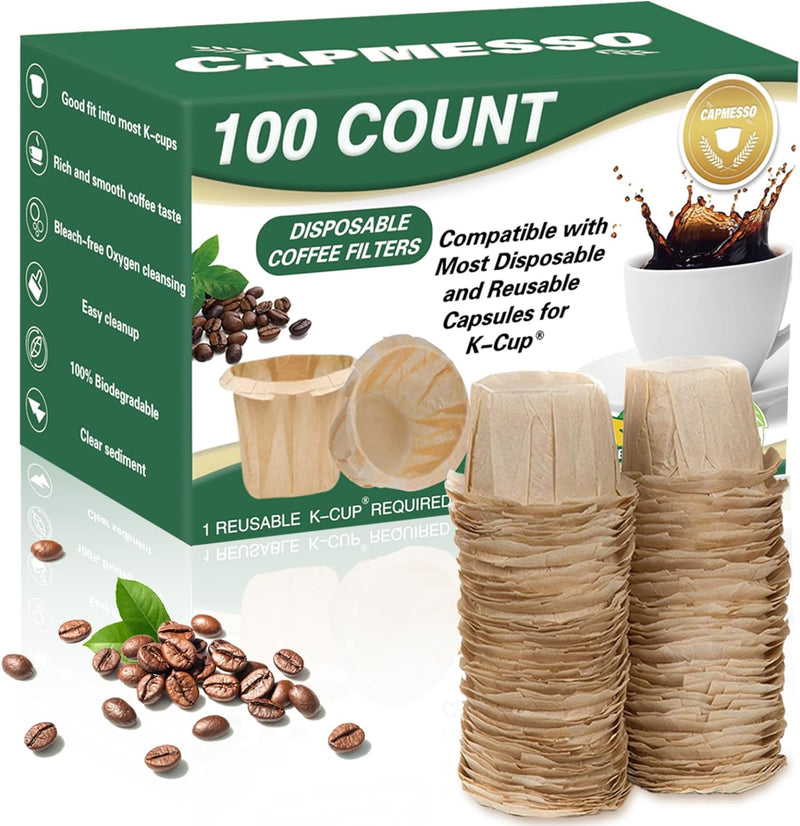 CAPMESSO Disposable Coffee Paper Filters Replacement Kerig Filter Compatible with Reusable Single Serve Pods Keurig Coffee Maker-300 Count (Natural)
