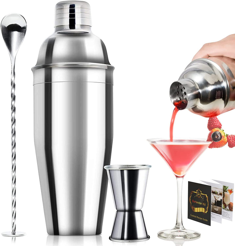 24oz Cocktail Shaker Bar Set - Professional Margarita Mixer Drink Shaker and Measuring Jigger & Mixing Spoon Set - Professional Stainless Steel Bar Tools Built-in Bartender Strainer for Martini Kit