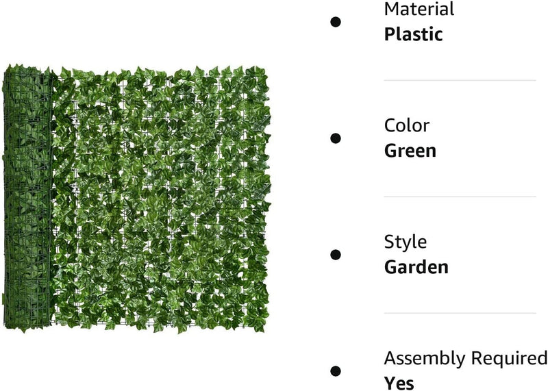 Artificial Ivy Privacy Fence - 118x59In Hedge with Faux Vine Decoration for Outdoor Garden