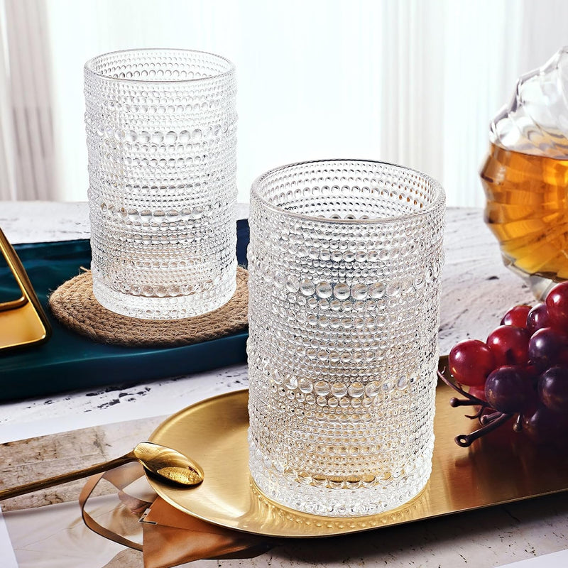 OPAYLY hobnail drinking glasses Highball Glasses Set of 6 12oZ Vintage Old Fashioned Glassware Water Cocktail Whiskey Beverages Juice Milk Gift for Men Women