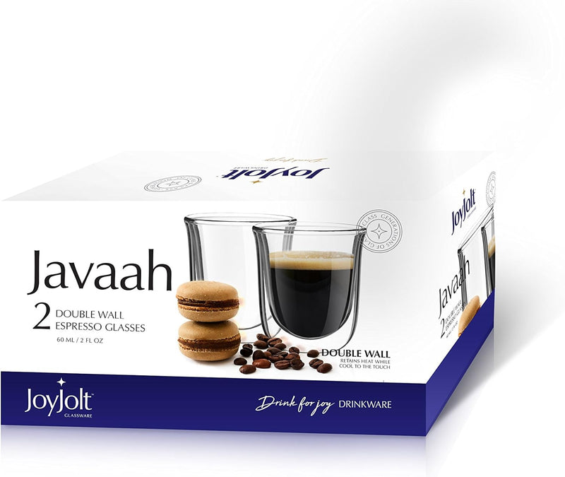 JoyJolt Javaah Double Walled Espresso Glasses Espresso Cups (Set of 2)- 2-Ounces