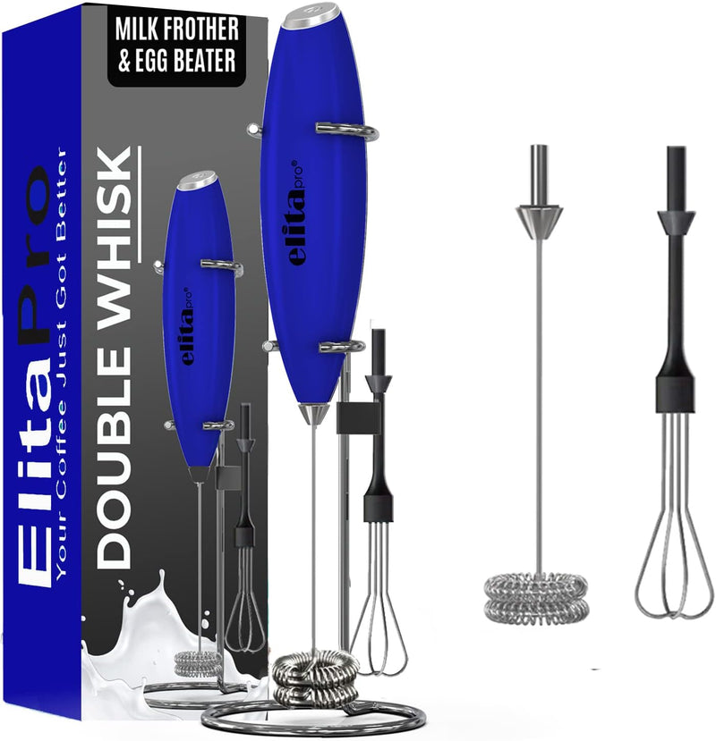 ELITAPRO ULTRA-HIGH-SPEED 19,000 RPM, Milk Frother DOUBLE WHISK, Unique Detachable EGG BEATER and STAND For quick preparation (Black)
