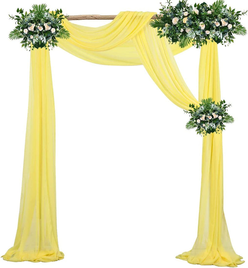 Yellow Chiffon Wedding Arch Drapes - 2 Panels 24Ftx20Ft Sheer Backdrop Curtains for Arches and Ceilings