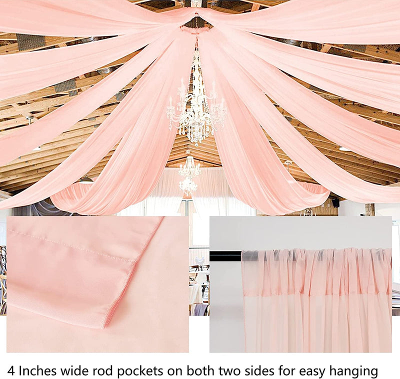 6-Piece Light Peach Ceiling Drapes Set 5x10 Ft Sheer Voile Chiffon Fabric for Weddings  Banquets