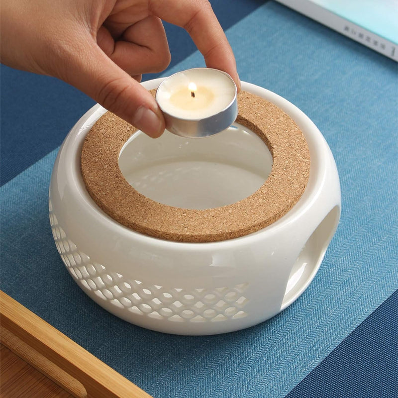 Cosy-Yc Ceramic Teapot Warmer,Tea Light Warmer White,Design For Glass Teapot,Teapot warmer Base(5.3x2.4inch)