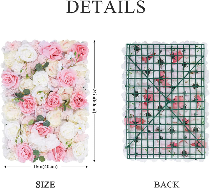 Flower Wall Panels 2-Pack Artificial Flowers PartyWeddingBedroom Decor Pink