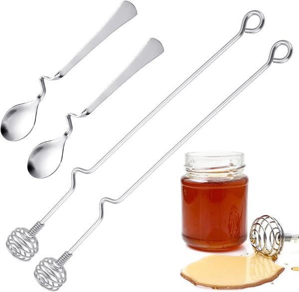 4 PCS Jam Spoon and Honey Spoon, Stainless Steel Honey Dipper Sticks Spoon, Tea Coffee Mixing Spoon for Jam, Jellies, Honey, Syrup