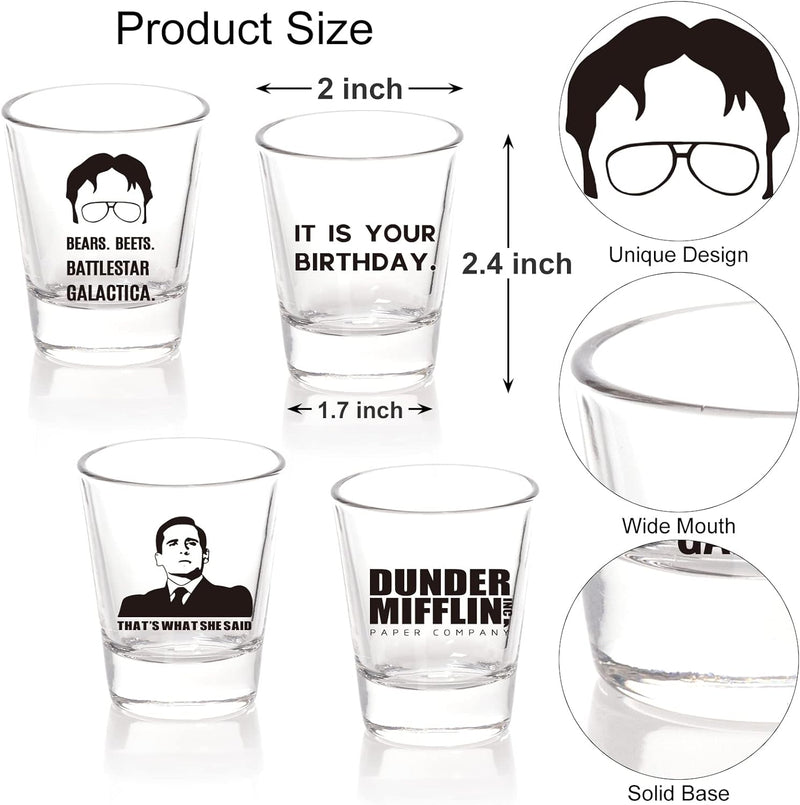 PuGez The Office Shot Glass Set, The Office TV Show Merchandise, 4-Piece Office Inspired Shot Glasses, The Office Gifts for Office Fans