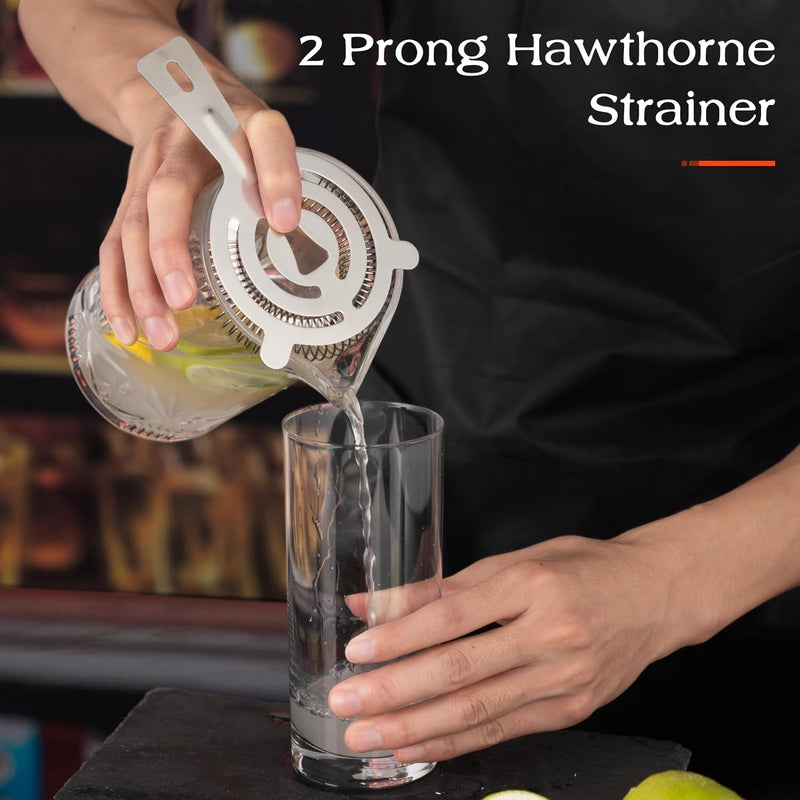 X Home Cocktail Shaker Set, Professional 4-Piece Bar Tool Set with Easy-to-Measure Jigger, 10-inch Mixing Spoon, Boston Shaker, and 2-Prong Bar Strainer, Bartender's Choice