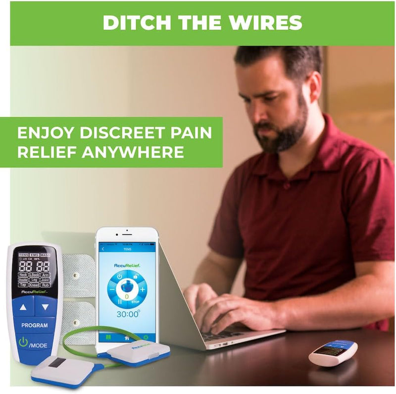 AccuRelief Wireless Tens Unit and EMS Muscle Stimulator - Includes Pulse Massager - Pain Relief Device with Remote and Mobile App, TENS Machine, TENS Device