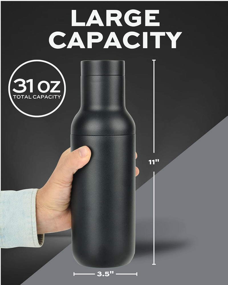 AMARI SIP - Hybrid Cocktail Shaker | Vacuum Insulated Stainless Steel | Large 31oz | Leak Proof | Built-in Measurement System, Strainer and Jigger Lid | Big Size Drink - and Bar Shaker | Bartender