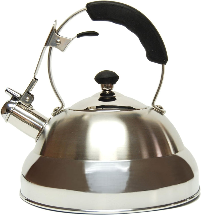 Creative Home Avalon 3.0 Qt. Stainless Steel Whistling Tea Kettle with Aluminum Capsulated Bottom for Even Heat Distribution, Quart, Brushed Finish