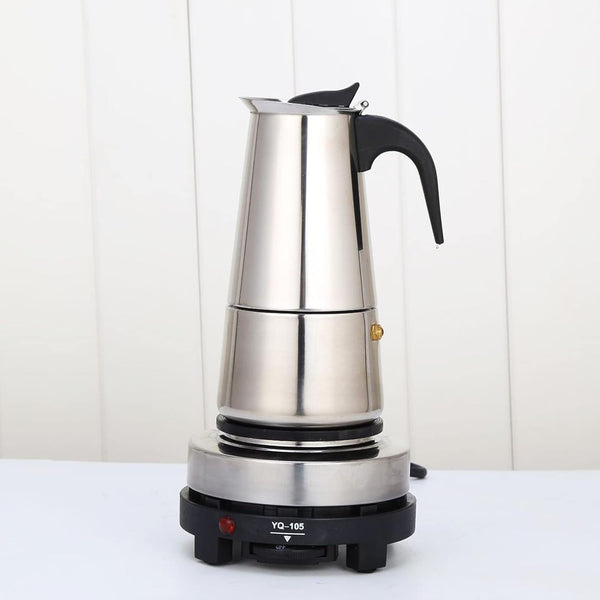 FLYHERO Moka Pot Stainless Steel Coffee Pot Stovetop Espresso Maker Percolator Italian Coffee Maker 450ml/15oz/9 cup W/Electric Stove (9 Cup)