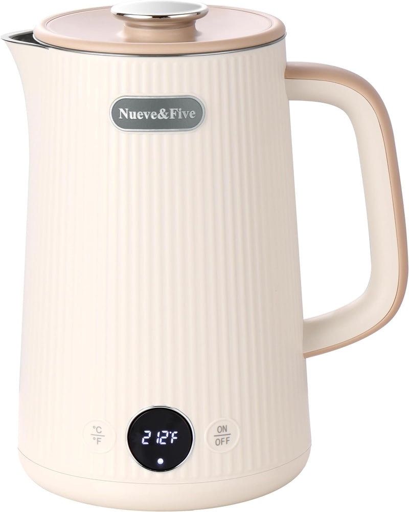 Nueve&Five Electric Kettle With Digital Temperature Display(℉/℃）,White Electric Tea Kettle 1.7L,Auto Shut Off,Double Wall,1200W Hot Water Kettle Electric of Stainless Steel