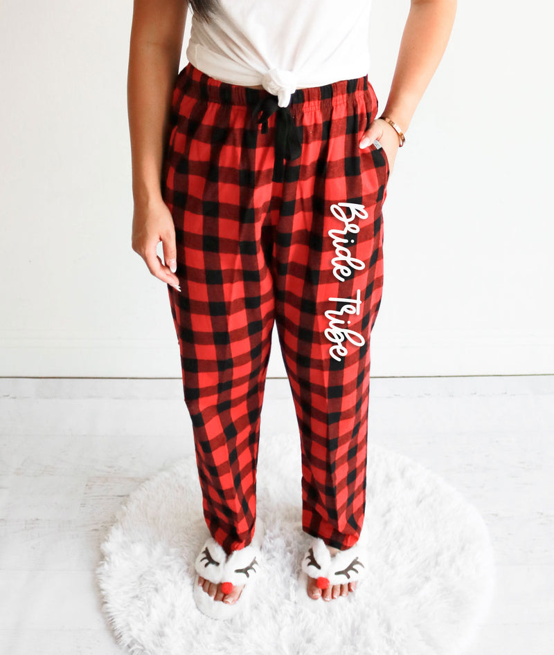 Custom Bridesmaid Flannel Pajamas - Matching Bridal Party Gift - Winter Bachelorette PJs