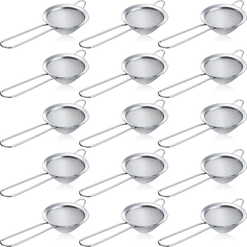 Yungyan 15 Pieces Tea Strainers Cocktail Strainer 3.3 Inches Stainless Steel Fine Mesh Strainer Colander Conical Food Loose Tea Strainer Practical Bar Strainer Tool, Silver