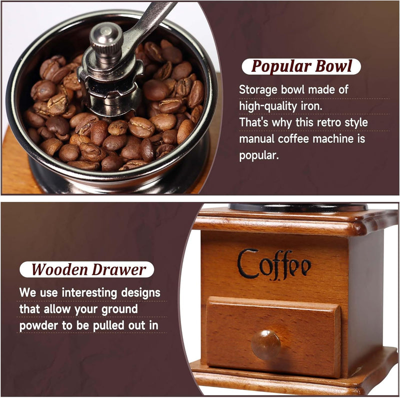 Manual Coffee Grinder Mini Vintage Wooden Coffee Bean Grinder for Decoration Display Antique Coffee Mill for Making Mesh Coffee Classic French Press for Decoration & Gift