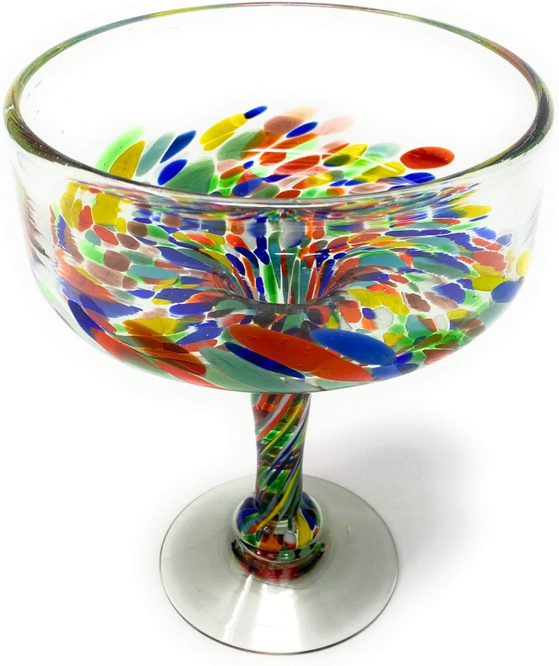 Mexican Hand Blown Glass – Set of 4 Hand Blown Margarita Glasses Confetti Carmen (16 oz)