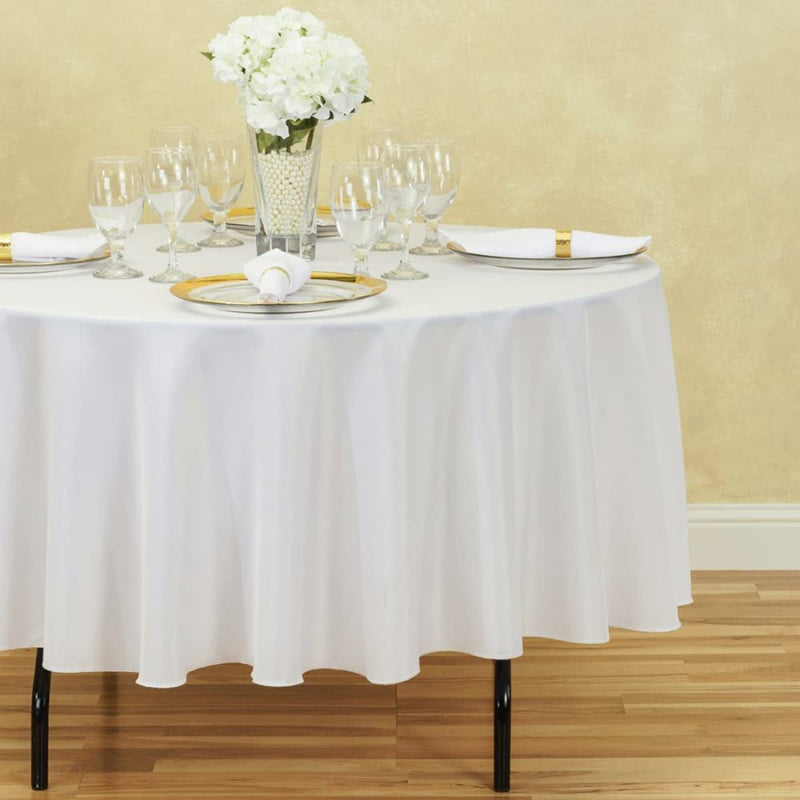 Round Polyester Wedding Tablecloth - 90-inch - 5-Piece Set - Choice of Color White