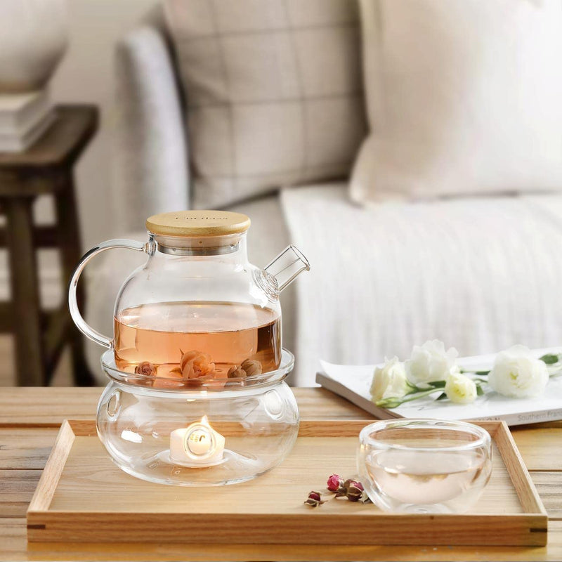 CNGLASS Universal Glass Teapot Warmer,Handcrafted with Heat Proof & Lead-Free Glass Tealight Warmer 5.3 in/13.5cm Diameter (Candle not Included)