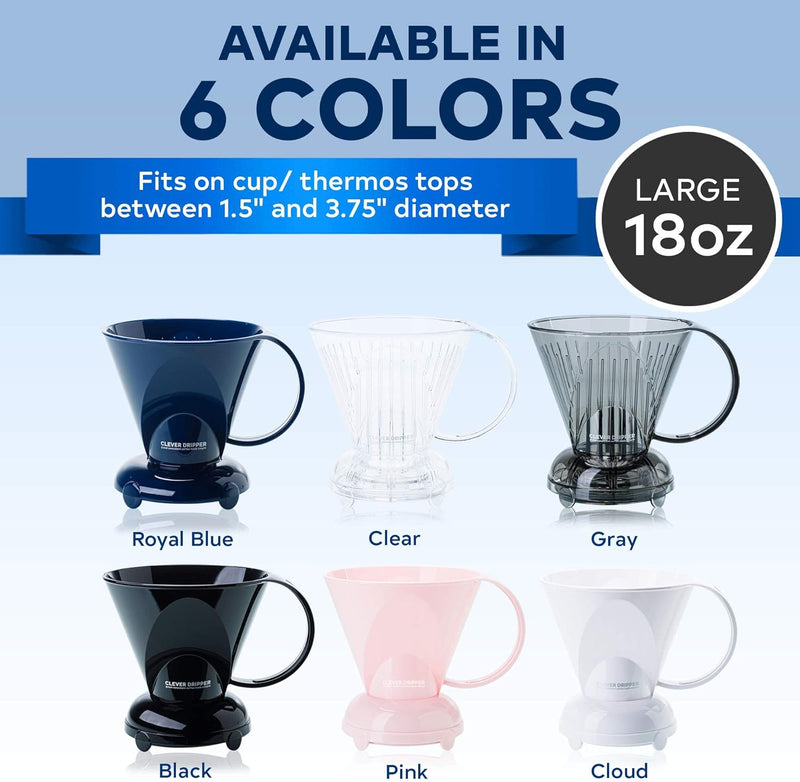 Clever Coffee Dripper and Filters, Large 18 oz (Royal Blue)| Barista's Choice| Safe BPA Free Plastic|Includes 100 Filters