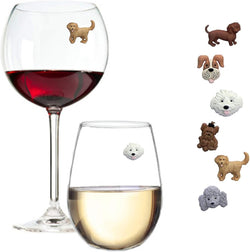 Simply Charmed Dog Wine Charms or Magnetic Glass Markers for Stemless Glasses - Great Birthday or Hostess Gift for Dog Lovers - Set of 6 Cute Puppy Glass Identifiers