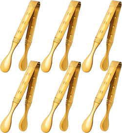 IAXSEE 6-Pieces 6 Inch Gold Tongs Mini Tongs for Appetizers, Gold Serving Utensils Small Tongs for Serving Appetizers Ice Tongs Sugar Tongs