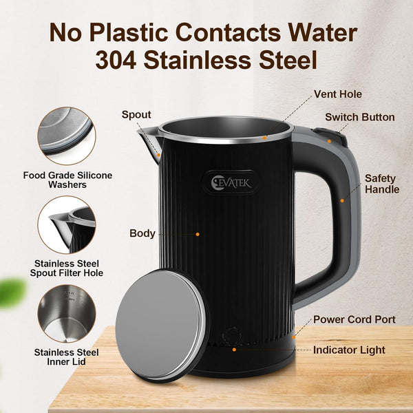 EVATEK Small Electric Kettle, 600W Mini Portable Tea Kettle, Travel Stainless Steel Interior Hot Water Boiler, Auto Shut-Off & No Base, Gift for Camping, Office, Student Dormitory