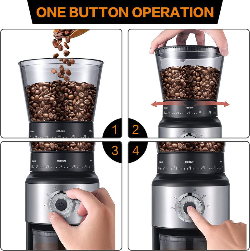 Ollygrin Coffee Bean Burr Mill Grinder, Electric and Automatic Conical Burr Coffee Grinder With 30 Adjustable Grind Settings For 2-12 Cups