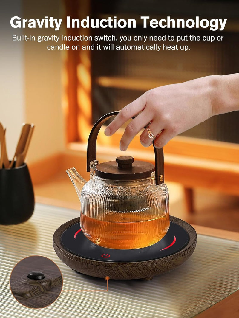 PUSEE Large Candle Warmer Plate with 2 Temp Settings, 6H Auto Shut Off & Electric Gravity Auto On/Off Candle Wax Melt Warmer for Scented Candles, Fragrance Warmer Safely Releases Scents Without Flame.