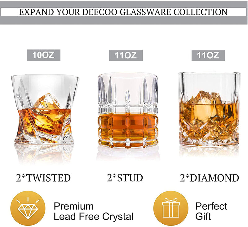 DeeCoo Whiskey Glasses-Premium 10, 11 OZ Scotch Glasses Set of 6 /Old Fashioned Whiskey Glasses/Style Glassware for Bourbon/Rum glasses/Bar Tumbler Whiskey Glasses(Mixed)