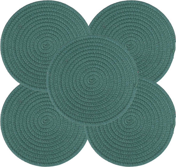Trivets Set Pot Holders Set Coasters for Countertops Hot Mats Hot Pads 8 Inch Cotton Potholders for Kitchen Ideal for Hot Dishes, Pots, Pans, Teapots, Bowl and Plates 5 pcs Dark Green
