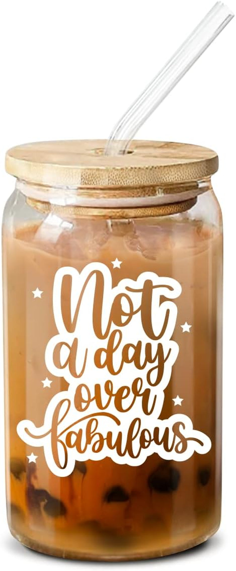 NewEleven Glass Cups With Bamboo Lids and Straws For Coffee, Boha Tea, Smoothie, Cocktail - Iced Coffee Cup, Smoothie Cup, Reusable Boba Cup - 16 Oz Coffee Glass…