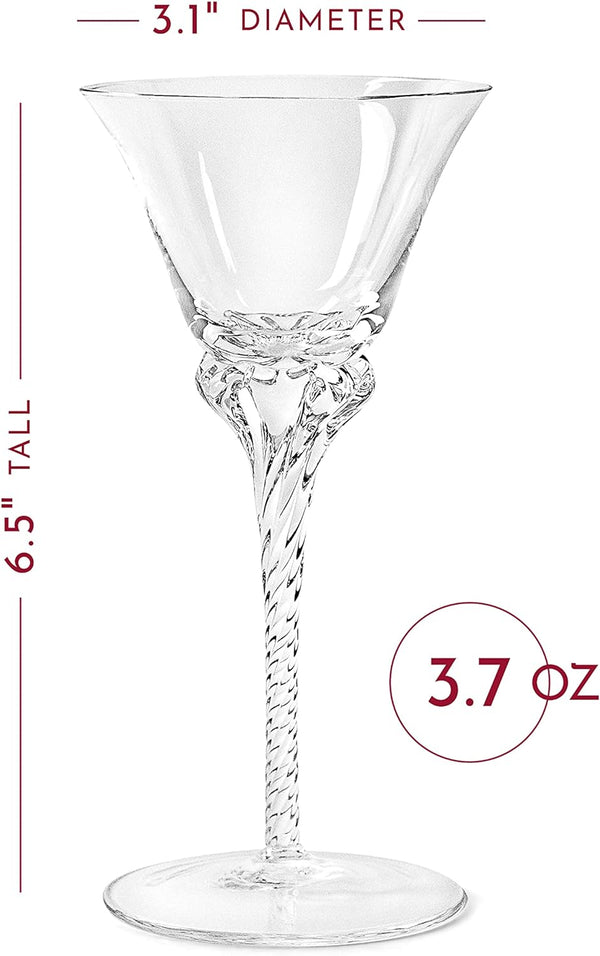 Crystal Sherry, Sweet Port and Dessert Wine Glasses | Set of 4 | 3.7 oz Small Schooner Sippers for Cordials and Liqueur | Long Stem Glassware for Aperitif, Digestive, After Dinner Drinks