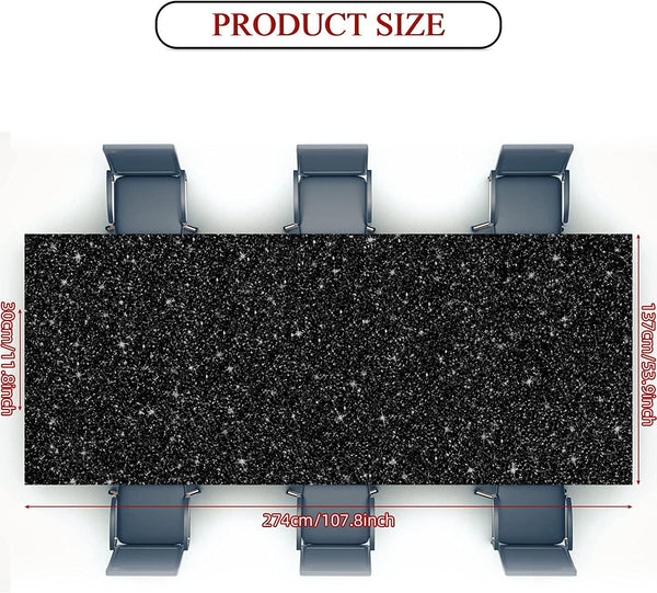 Black Glitter Sequin Tablecloth Set - 3 Pcs 54x108 Inches