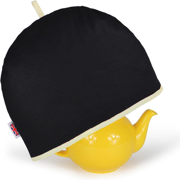 Muldale Large Tea Cozy for Teapot Insulated - Black - Thermal 100% Cotton Extra Thick Wadding - Designed in England - Tea Cozies Covers Fit 1 to 6 Cup Neutral Kitchen Textiles Range