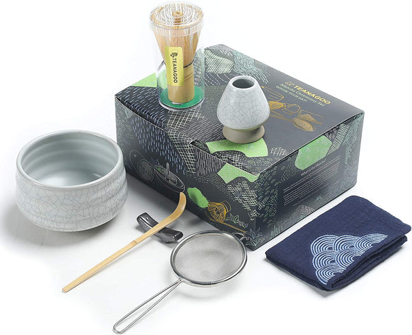 TEANAGOO Japanese Tea Set Matcha Whisk Set Matcha Bowl Bamboo Matcha Whisk (chasen) Scoop (chashaku) Matcha Whisk Holder Tea Making Kit. MSB-5 Matcha Green Tea Powder Kit. Matcha Tea Kit