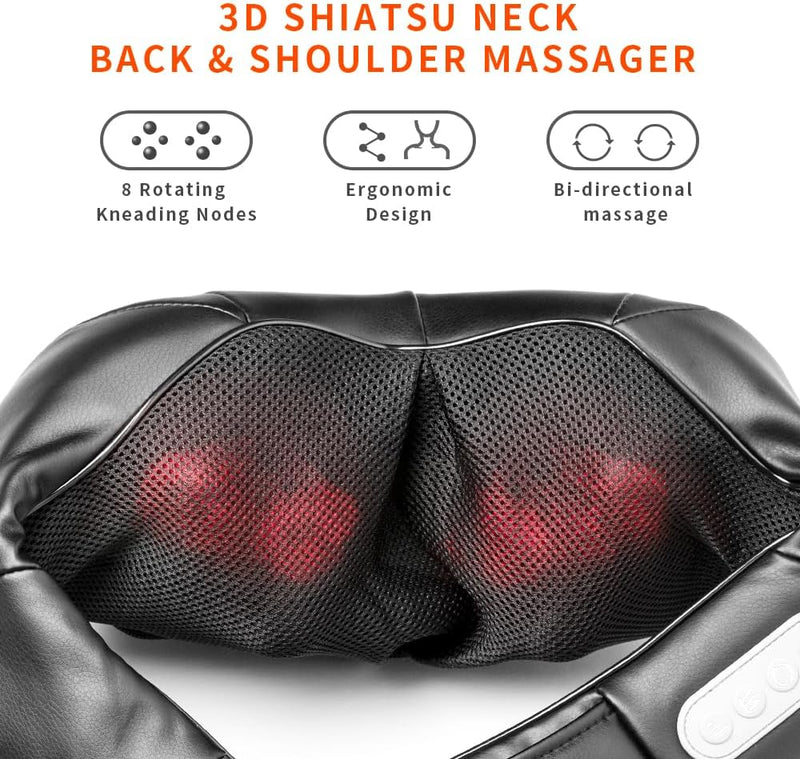 Breo Shiatsu Neck & Back Massager with Heat, 3D Deep Kneading, Shoulder Massage, Electric Pillow for Leg, Foot, Pain Relief, Waist Soreness