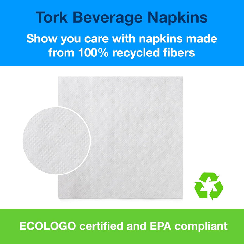 Tork Napkins 1-ply Beverage White For everyday use at home 9.375x9.375 (WxL), 500 napkins/pack, 8 packs/case