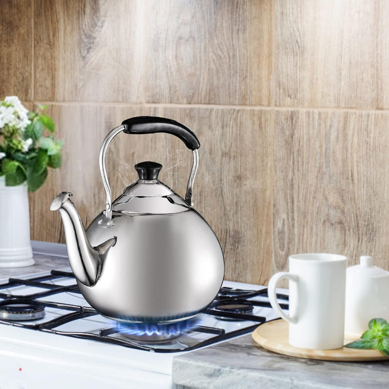 Okllen Stainless Steel Whistling Teakettle Stovetop, 3 Quart Stainless Steel Tea Pot with Ergonomic Handle, Modern Tea Kettle for Gas Electric Induction Stove Top