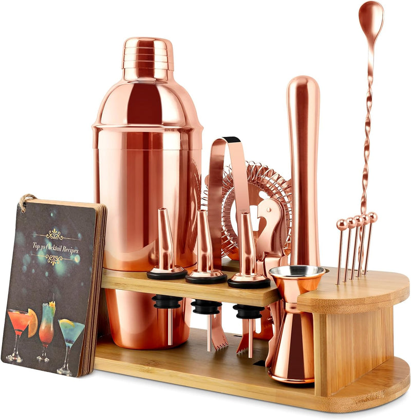 Bartender Kit, EPTISON 16-Piece Stainless Steel Cocktail Shaker Set with Stylish Bamboo Stand & Cocktail Recipes Booklet, Professional Bar Tools for Drink Mixing, Home, Bar, Parties