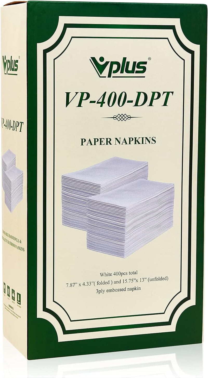 400 Pack Vplus Premium Quality Guest Towels Disposable Dinner Napkins Soft, Absorbent, Party Napkins for Wedding Reception,Parties, Dinners or Catering Events，and Everyday Use (White, 400)