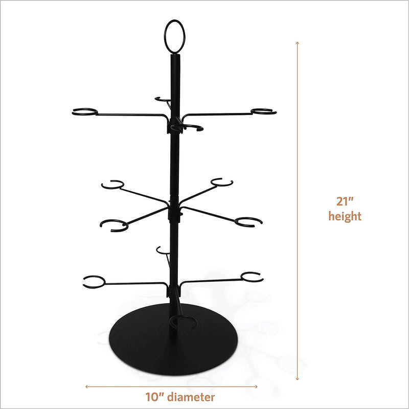 Cocktail Tree Stand, Wine Glass Flight Tasting Display For Drinks, 3 Tier - 12 Holders For Champagne, Cocktails, Martini, Margarita Cups at Weddings, Bridal Shower, Mimosa Bar Parties & Events (Black)